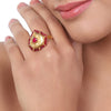 Gold Plated Red Kundan Ring
