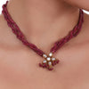 Gold Plated Celestial Flower Ruby Necklace Set