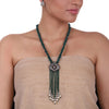 Silver Plated Celestial Green Onyx Tassel Necklace Set