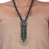 Silver Plated Celestial Green Onyx Tassel Necklace Set