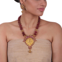 Gold Plated Sankranti Temple Ruby Necklace