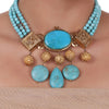 Gold Plated Sankranti Temple Turquoise Necklace Set