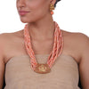 Gold Plated Sankranti Temple Pink Coral  Necklace Set