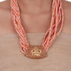 Gold Plated Sankranti Temple Pink Coral  Necklace Set
