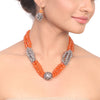 Silver Plated Dor Carnelian Beads Ghungroo  Necklace Set