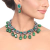 Silver Plated Manihaar Green Onyx Necklace Set