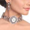 Silver Plated Manihaar Mother of Pearl Smokey Necklace Set