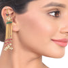 Gold Plated Kundala Red Green Bugdi Tassel Earrings