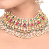Gold Plated Vivaah Red Green Kundam Necklace Set