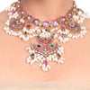 Gold Plated Red Kundan Gutapasalu Peacock Necklace Set
