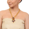 Gold Plated Taraash Peacock Blue Enamel Necklace Set