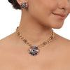 Silver Plated Ganga Jamuna Navaratna Necklace Set