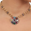 Silver Plated Ganga Jamuna Navaratna Necklace Set
