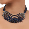Silver Plated Valentine Kundan Blue Necklace Set