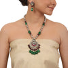 Silver Plated Valentine Kundan Green Red Necklace Set