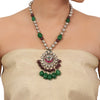 Silver Plated Valentine Kundan Green Red Necklace Set
