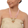 Gold Plated Valentine Pink Kundan Peacock Necklace Set