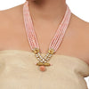 Gold Plated Valentine Pink Kundan Peacock Necklace Set