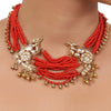 Gold Plated Valentine Coral Kundan Peacock Necklace Set