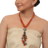 Silver Plated Valentine Zircon Orange Tassel Necklace Set