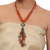 Silver Plated Valentine Zircon Orange Tassel Necklace Set