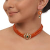 Gold Plated Valentine Kundan Orange Necklace Set