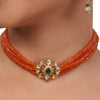 Gold Plated Valentine Kundan Orange Necklace Set