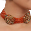 Gold Plated Valentine Orange Zircon Choker Set