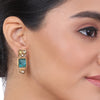 Gold Plated Kundala Carved Blue Topaz Earring