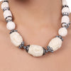 Silver Plated Baisakh Zircon Carved White Coral Necklace Set