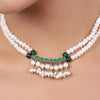 Gold Plated Baisakh Green Onyx  Pearl Necklace Set