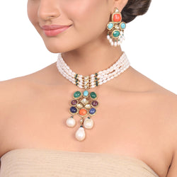 Gold Plated Manihaar Multi Stone Necklace Set