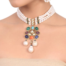 Gold Plated Manihaar Multi Stone Necklace Set