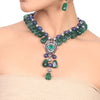 Silver Plated Manihaar Zircon Lapiz Green Onyx Necklace Set