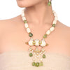 Gold Plated Manihaar White Carved Coral Peridot Necklace Set