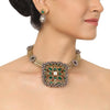 Gold & Silver Plated Mishran Green Kundan Wicker Necklace Set