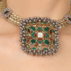 Gold & Silver Plated Mishran Green Kundan Wicker Necklace Set