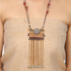 Gold & Silver Plated Mishran Red Zircon Tassel Necklace