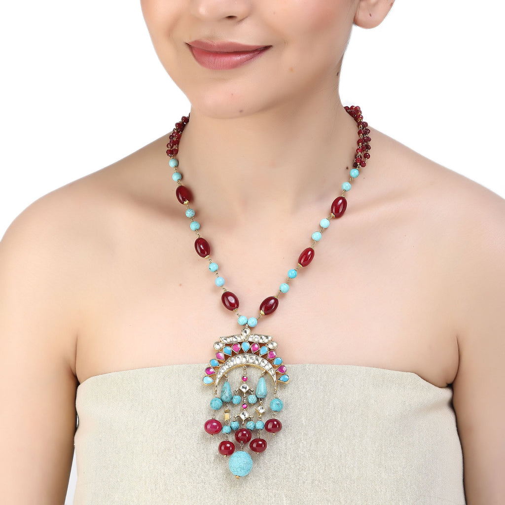 Nayaab Tiya Kundan Pendant Necklace