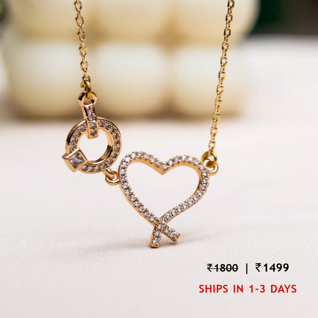 Dainty Rose Plated Zircon Heart Pendant Necklace