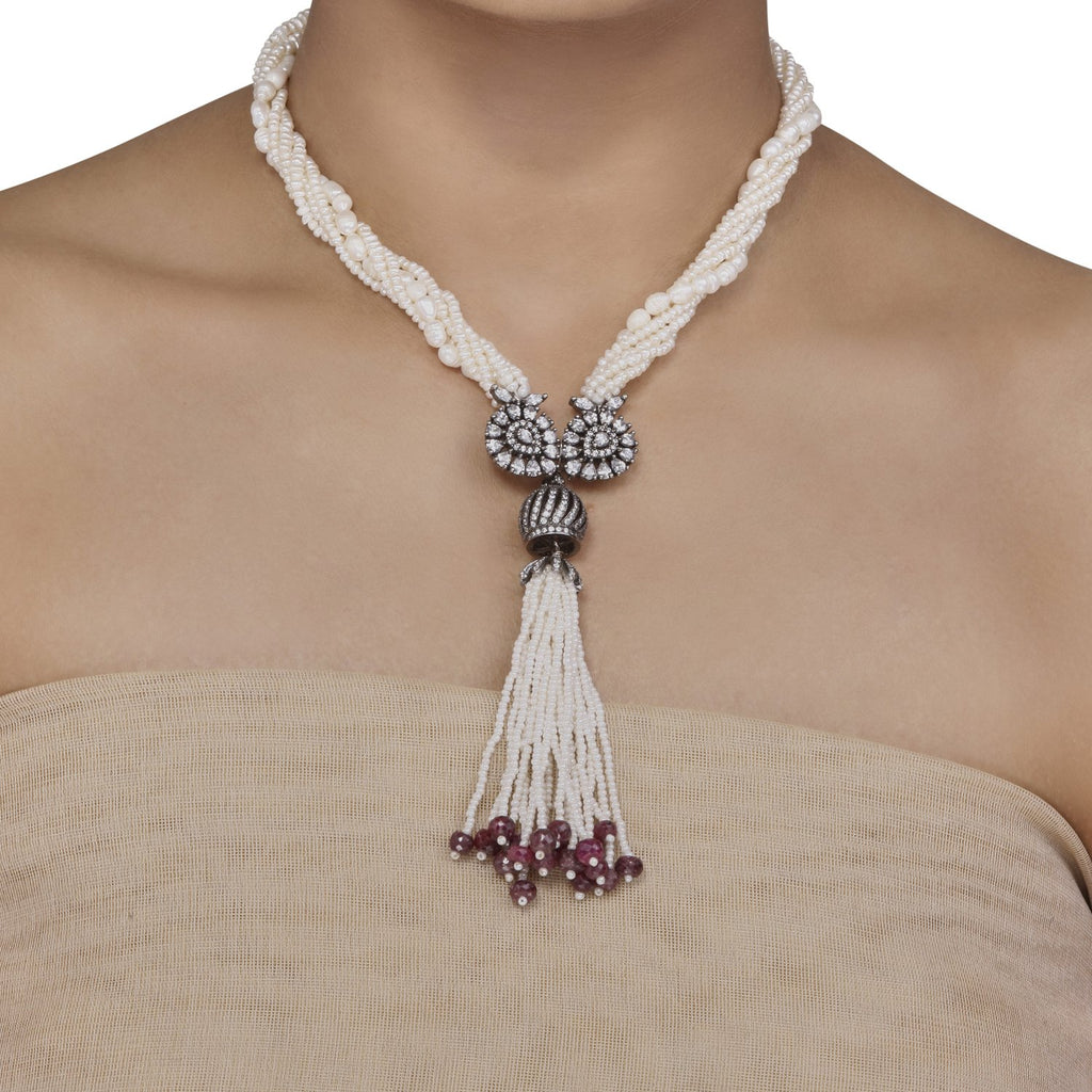 Zircon Sautoir Tassel Pearl Necklace