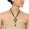 Gold & Silver Plated Mishran Signature Carved Green Onyx Necklace Set