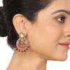 Gold & Silver Plated Mishran Red Kundan Chandbali Earrings