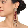 Gold & Silver Plated Mishran Kundan Ruby Tassel Earrings