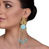 GOLD PLATED CHAITRA TURQUOISE LONG EARRINGS