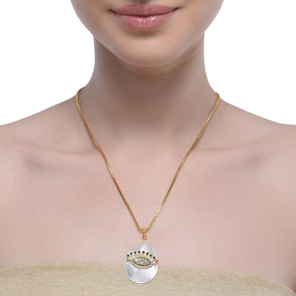 Grishma Gold Plated Evil Eye MOP Pendant Chain