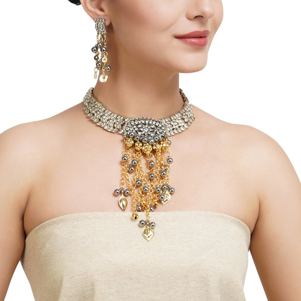 Gold & Silver Plated Leela Kundan Heritage Artisanal  Necklace Set