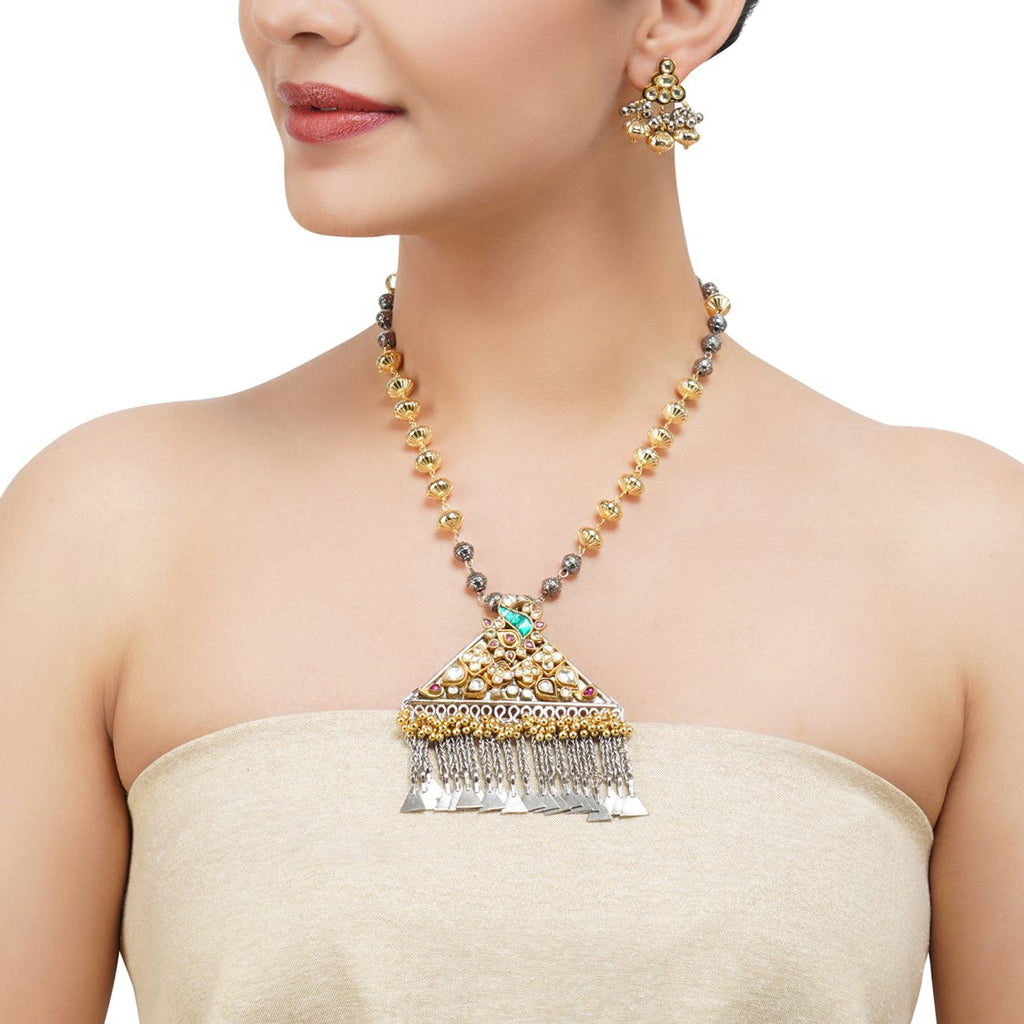 Gold & Silver Plated Leela Kundan Artisanal  Necklace Set