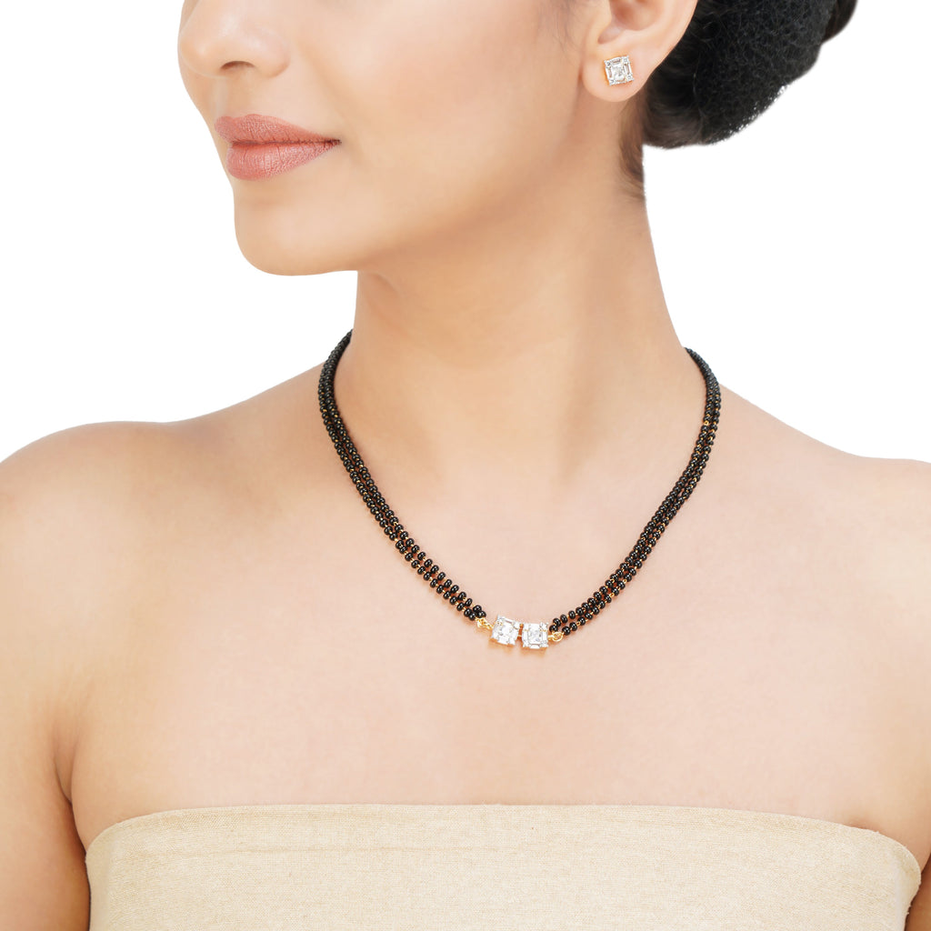 MANGLAL SUTRA SQUARE GOLD PLATED NECKLACE SET