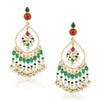GOLD PLATED TEEJ GREEN RED KUNDAN EARRINGS